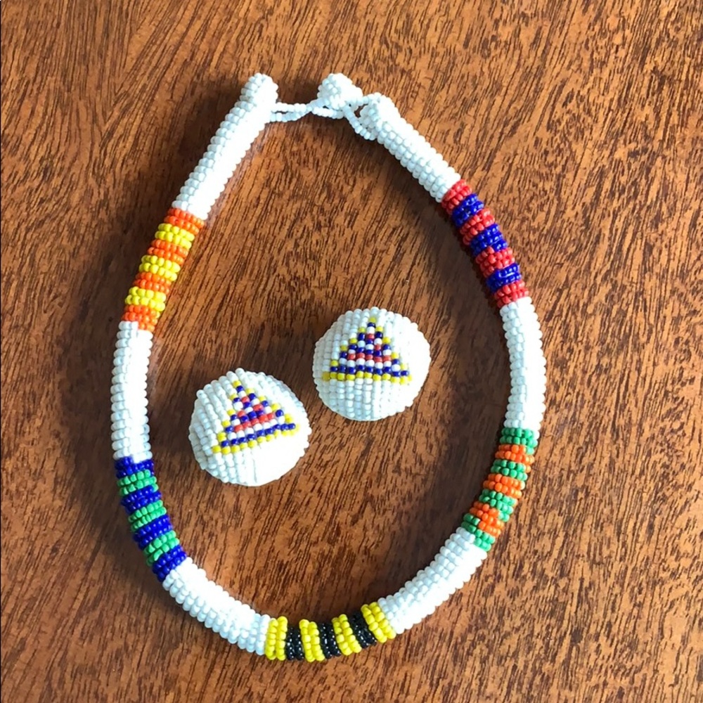 Seed bead necklace and earring set